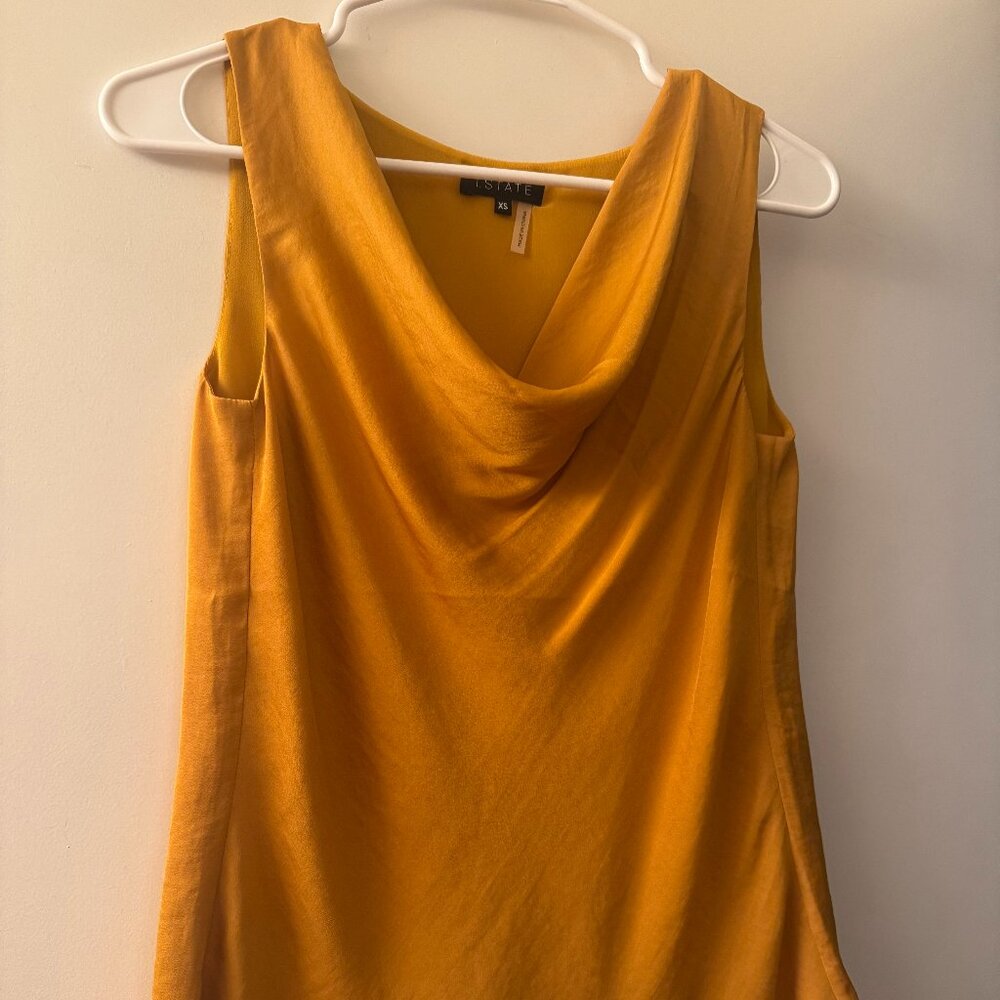 1. State Womens Size XS Cowl Neck Satin Sleeveless Blouse in Mustard